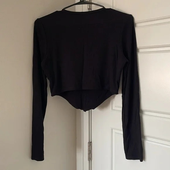 Fashion Nova Black Corset Crop Top Blouse Long Sleeve Size L - Picture 4 of 7